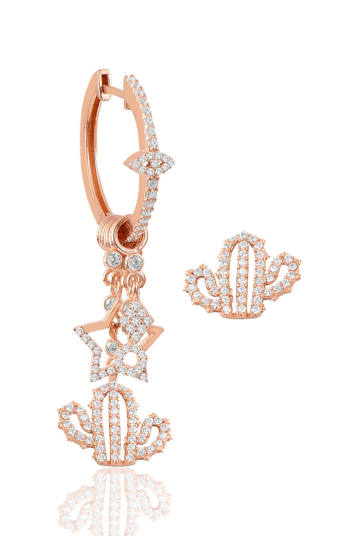 Gümüş kaktüs modeli şans küpesi SGTL9776