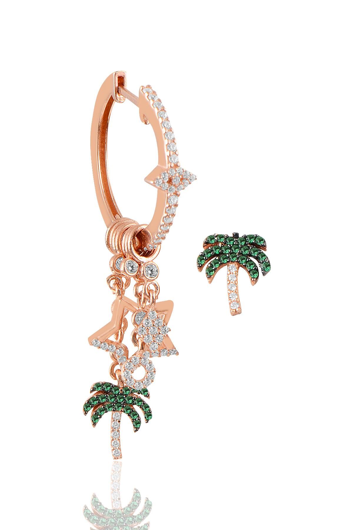 Gümüş palmiye modeli şans küpesi SGTL9777