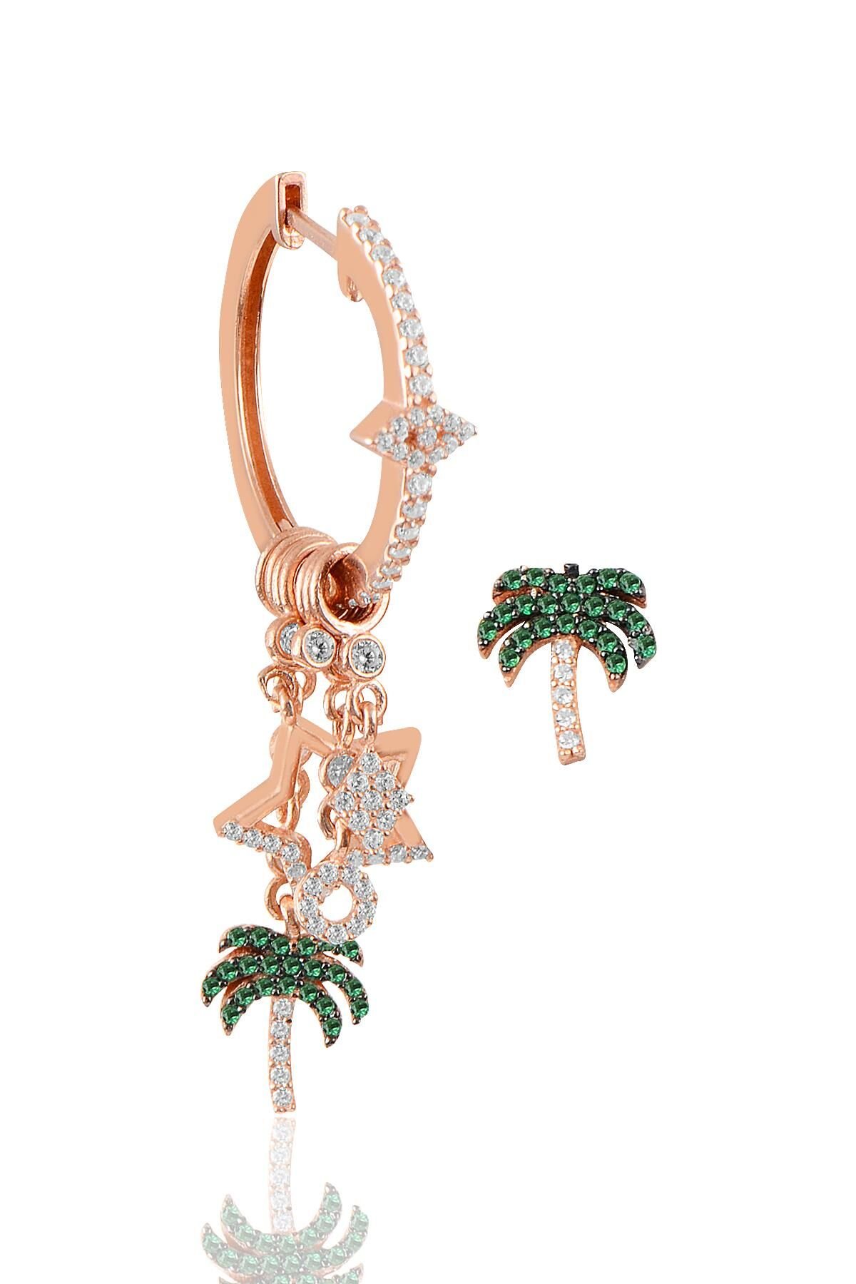 Gümüş palmiye modeli şans küpesi SGTL9777