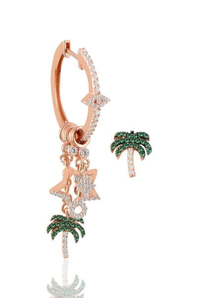 Gümüş palmiye modeli şans küpesi SGTL9777