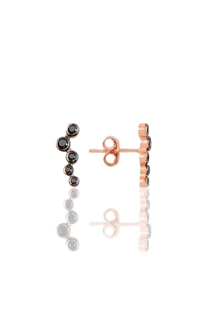 Gümüş rose siyah sıra taşlı küpe SGTL10818SYH