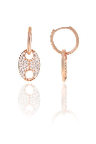 Gümüş rose zirkon taşlı button halka küpe SGTL10567ROSE