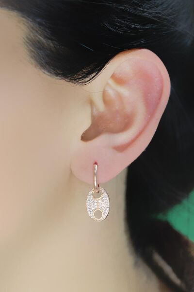 Gümüş rose zirkon taşlı button halka küpe SGTL10567ROSE