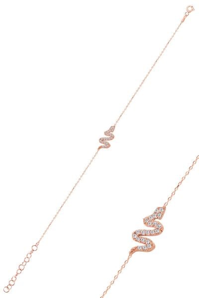 Gümüş rose zirkon taşlı gümüş yılan üçlü set SGTL10595ROSE
