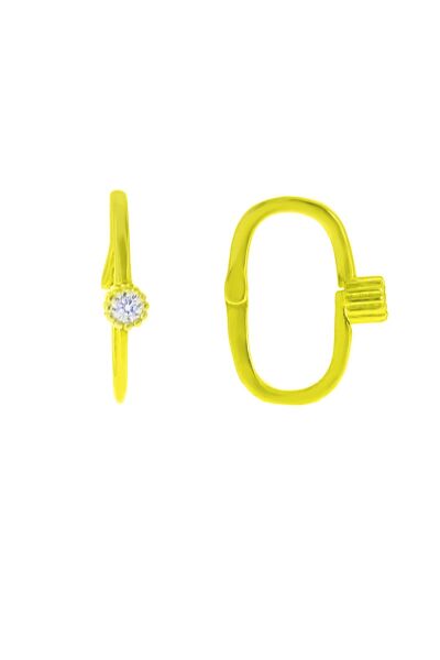 Gümüş altın yaldızlı tek taşlı göçmen küpe SGTL10568GOLD