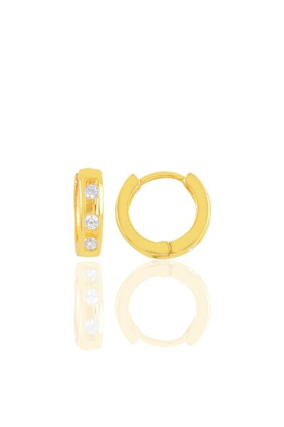 Gümüş altın yaldızlı üç taşlı trend halka  küpe SGTL10455GOLD