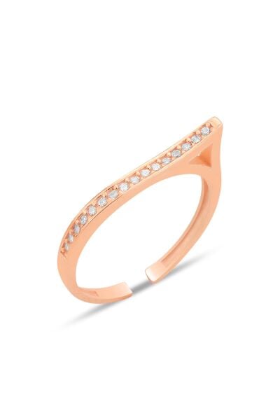Gümüş rose zirkon taşlı alttan ayarlanabilir dalga yüzük SGTL12238ROSE