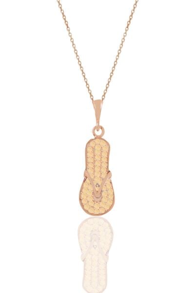 Gümüş rose zirkon  taşlı terlik kolye SGTL11202SARI