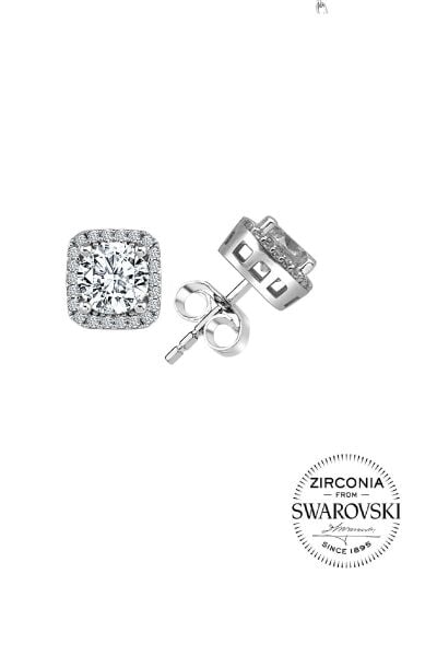 Gümüş Swarovski taşlı pırlanta modeli kare üçlü set SGTL20515SET