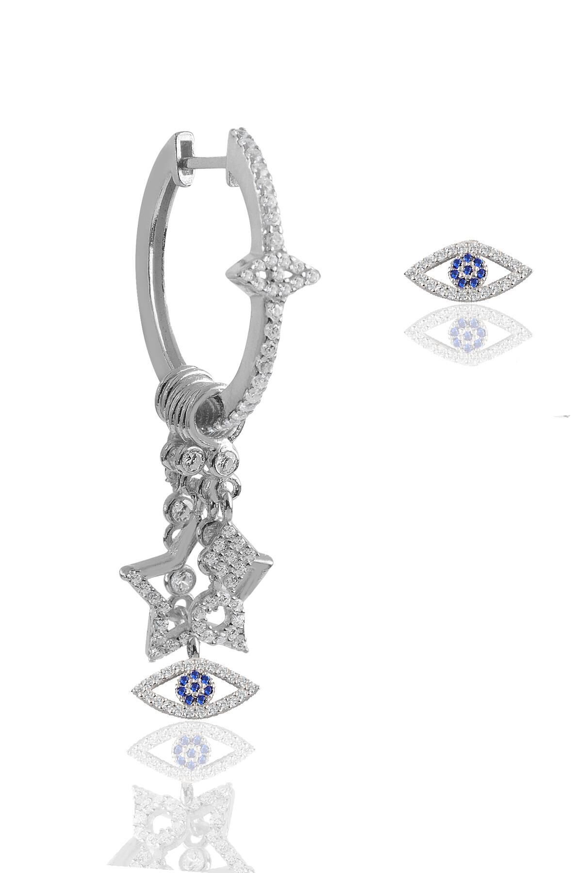 Gümüş Rodyumlu Zirkon Taşlı Göz Modeli Şans Küpe SGTL12291RODAJ