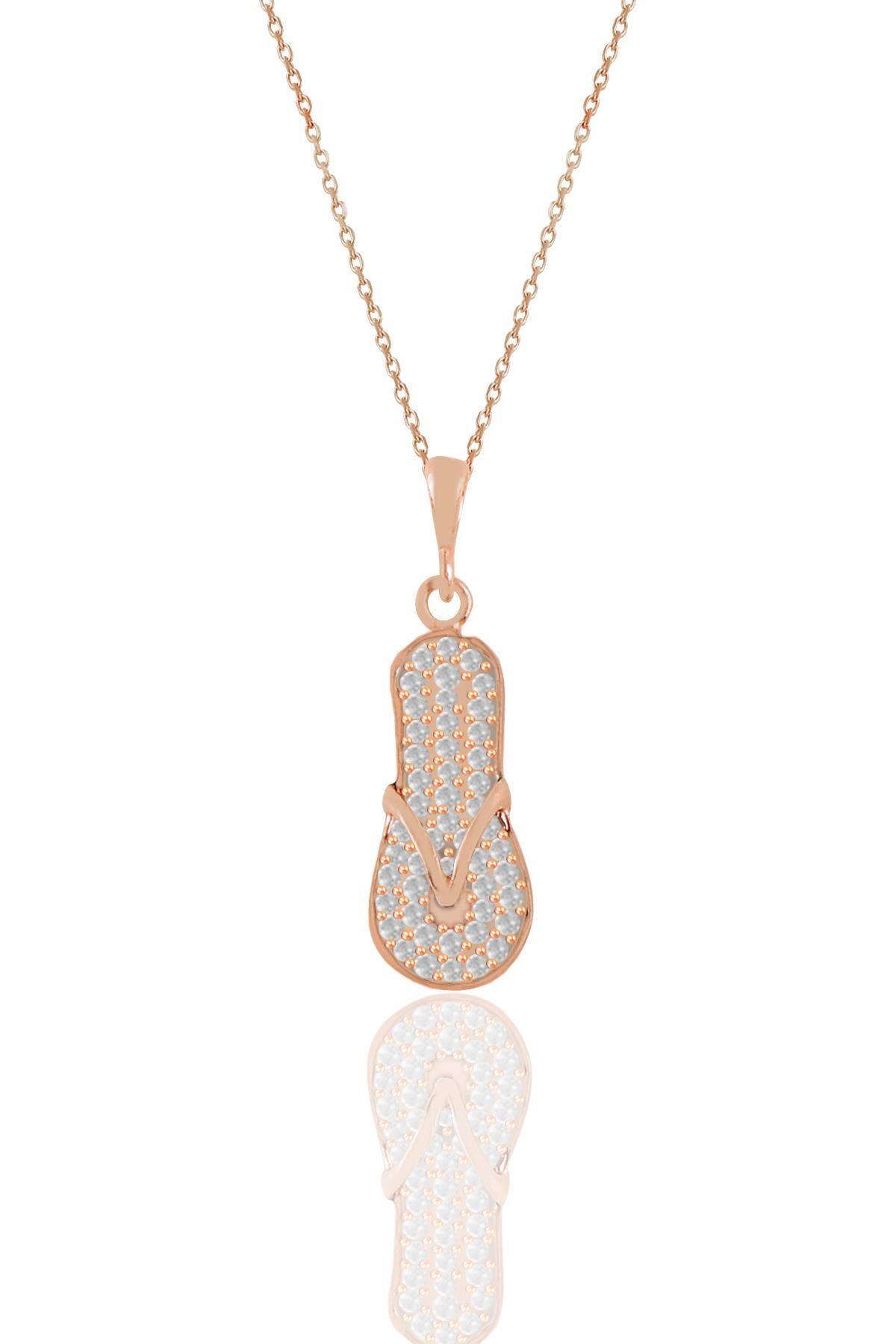 Gümüş rose zirkon  taşlı terlik kolye SGTL11202ROSE