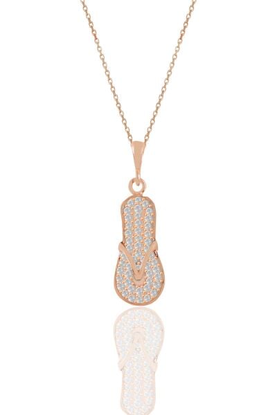 Gümüş rose zirkon  taşlı terlik kolye SGTL11202ROSE