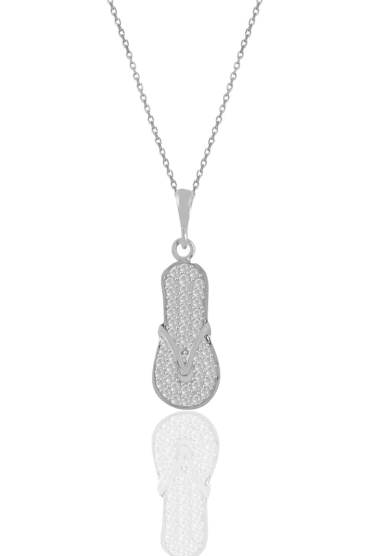 Gümüş rodyumlu zirkon  taşlı terlik kolye SGTL11202RODAJ