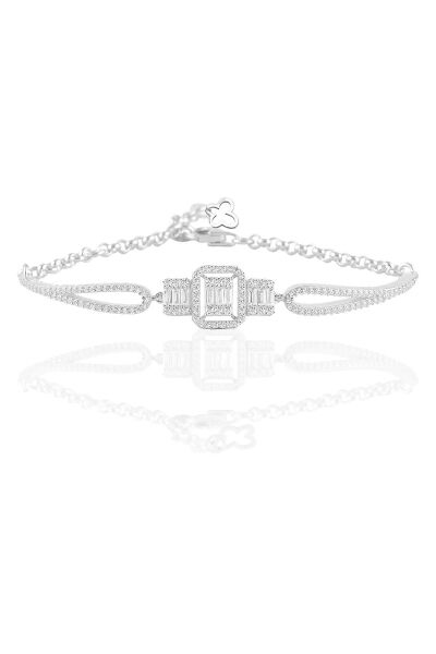 Gümüş rodyumlu baget taşlı  kolye küpe ve bilezik  gümüş set SGTL10597RODAJ