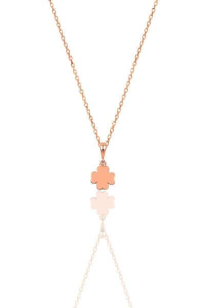 Gümüş rose üç boyutlu minimal yonca modeli kolye SGTL12385YONCA