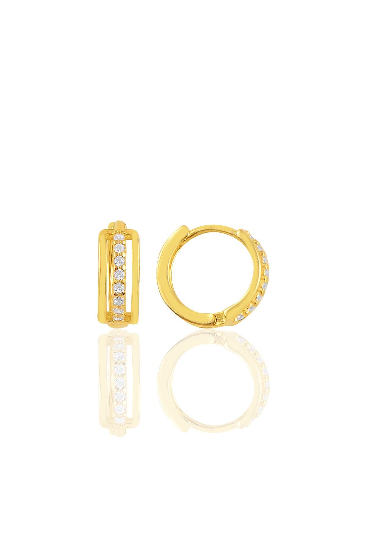 Gümüş altın yaldızlı taşlı halka küpe SGTL10457GOLD