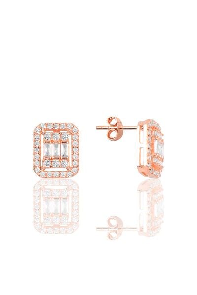 Gümüş rose baget taşlı kolye küpe ve bilezik  gümüş set SGTL10597ROSE