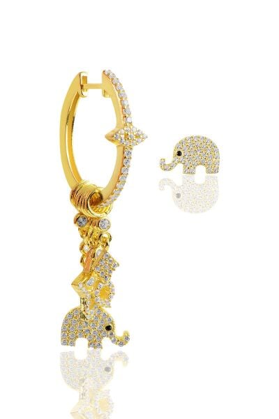 Gümüş altın yaldızlı zirkon taşlı fil şans küpesi SGTL8714GOLD