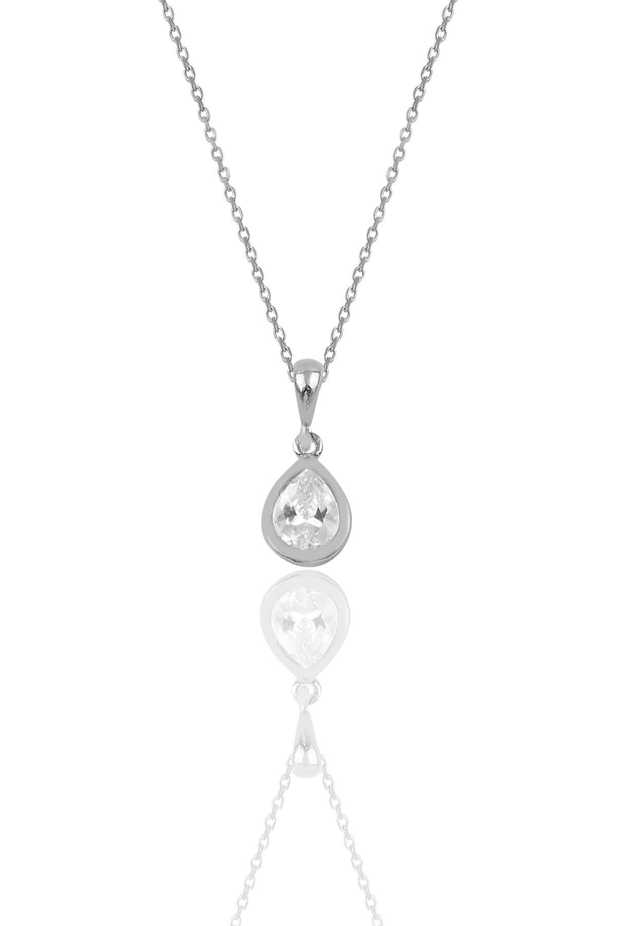 Gümüş rodyumlu zirkon taşlı damla modeli kolye SGTL12077RODAJ