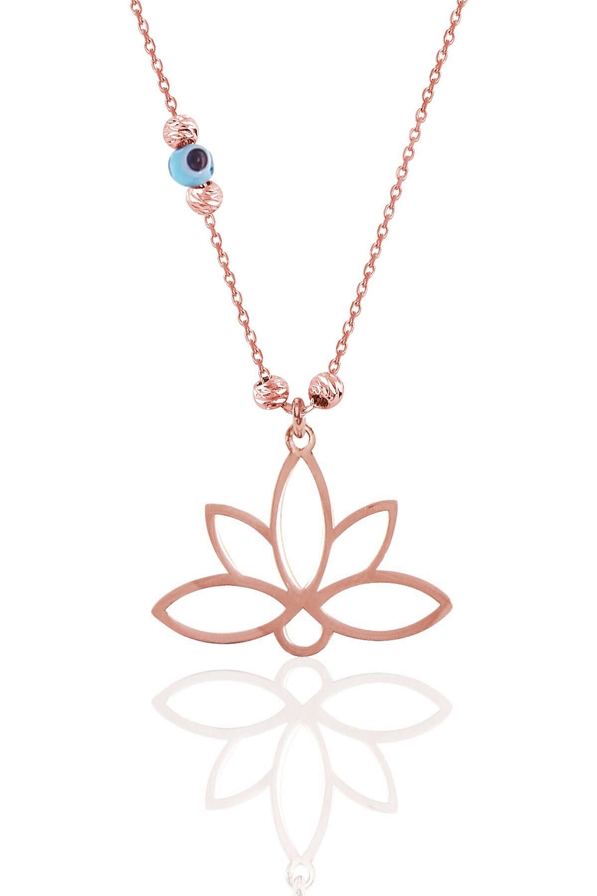 Gümüş rose nazarlı dorica sonsuz yaşamın simgesi lotus kolye SGTL11560ROSE