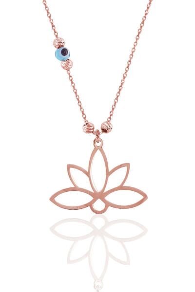 Gümüş rose nazarlı dorica sonsuz yaşamın simgesi lotus kolye SGTL11560ROSE