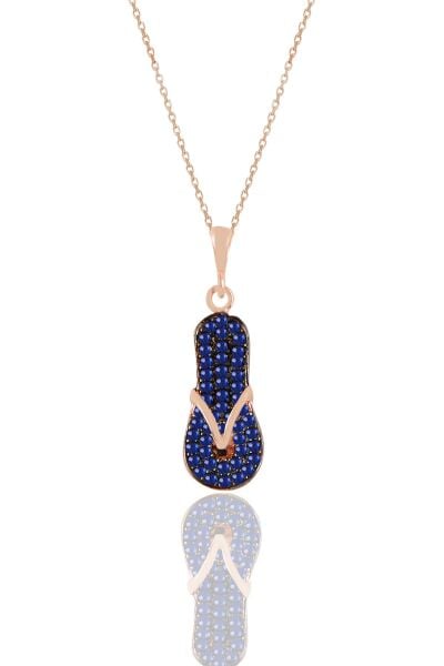 Gümüş rose safir taşlı terlik kolye SGTL11202LACI