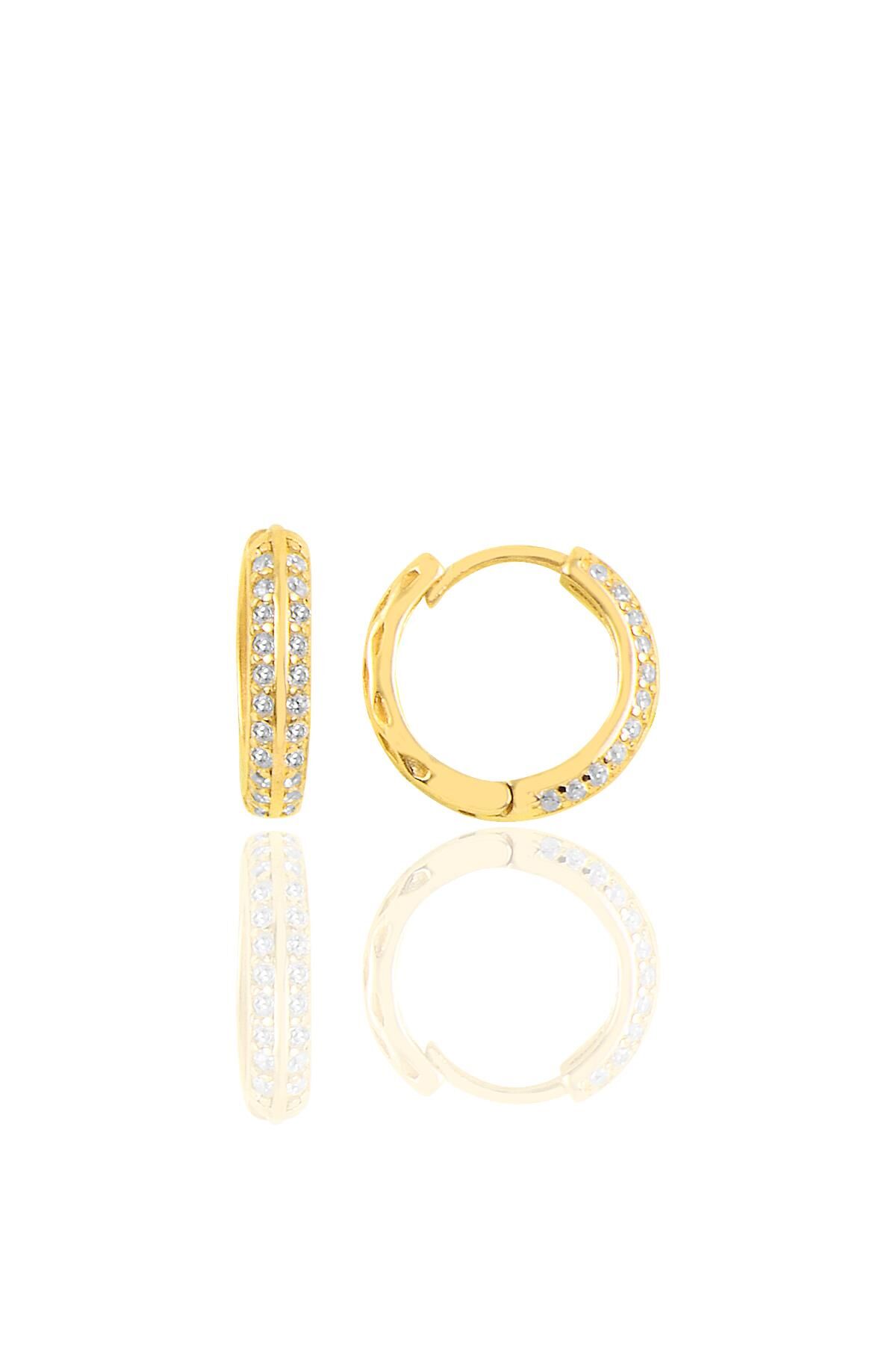 Gümüş altın yaldızlı zirkon taşlı halka küpe SGTL10458GOLD