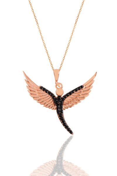 Gümüş rose  siyah taşlı kanat kolye  SGTL11197SIYAH