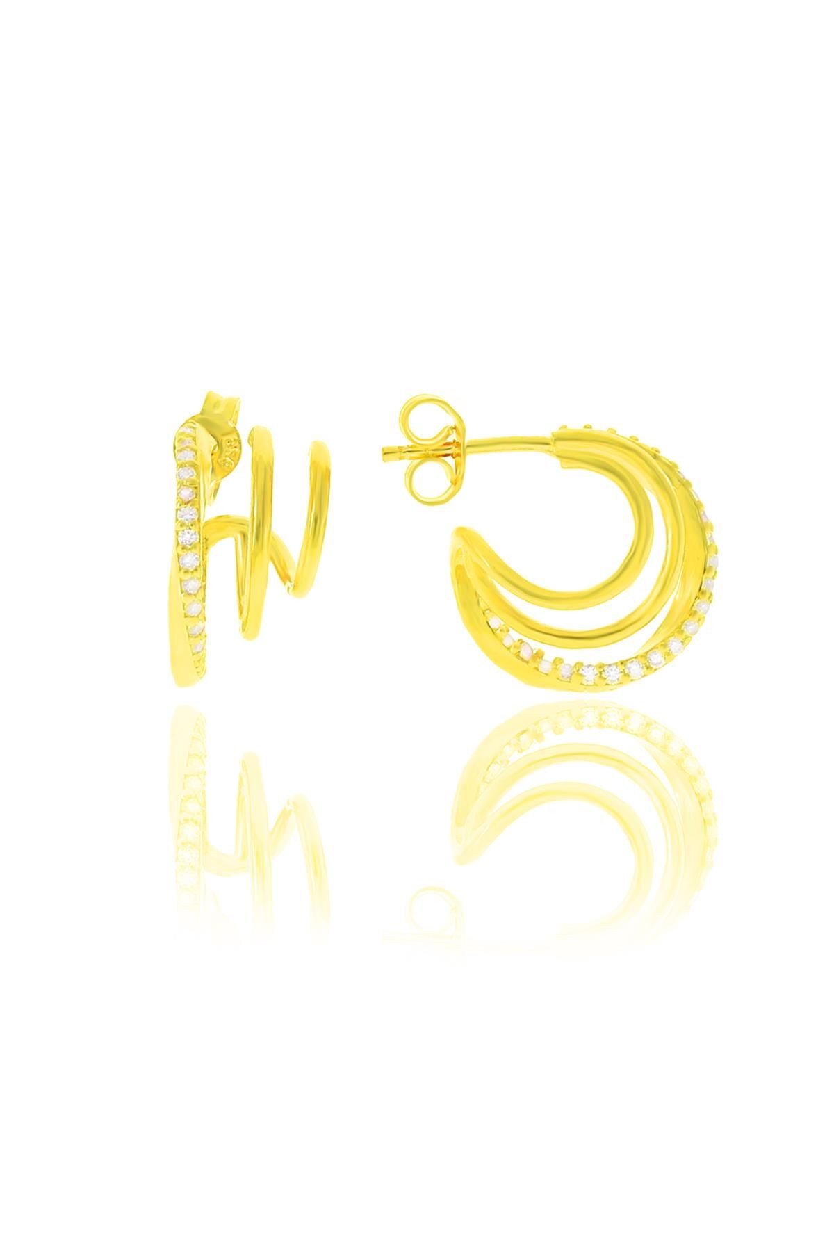 Gümüş altın yaldızlı zirkon taşlı sultan küpe  SGTL10572GOLD