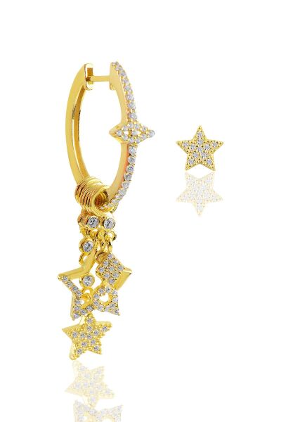 Gümüş altın yaldızlı zirkon taşlı yıldız  şans küpesi SGTL9015GOLD