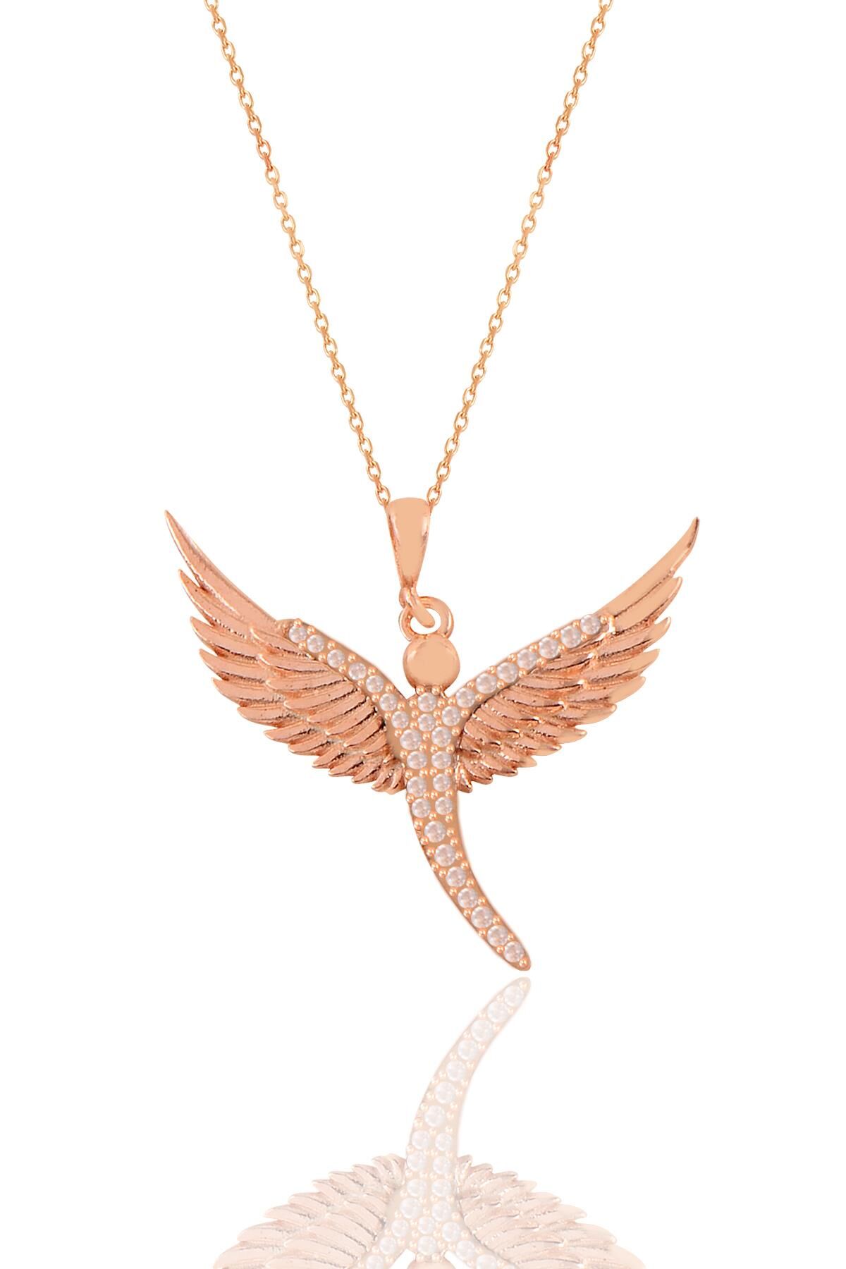 Gümüş rose zirkon taşlı kanat kolye  SGTL11197ROSE