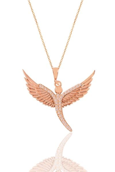 Gümüş rose zirkon taşlı kanat kolye  SGTL11197ROSE