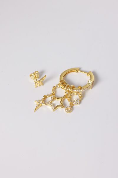 Gümüş altın yaldızlı zirkon taşlı kutup yıldızı şans küpesi SGTL9485GOLD
