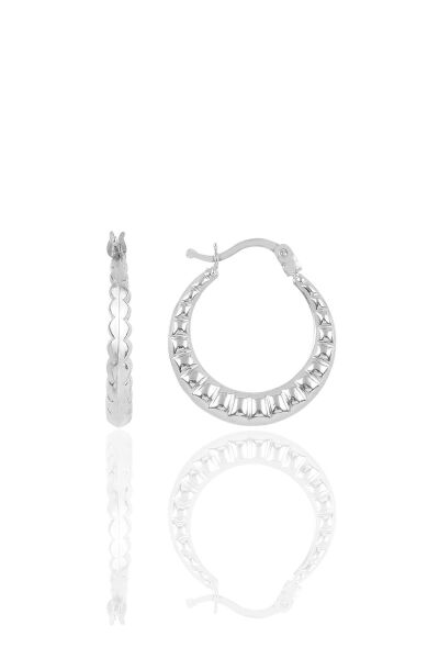 Gümüş çizgili orta boy şarnel küpe