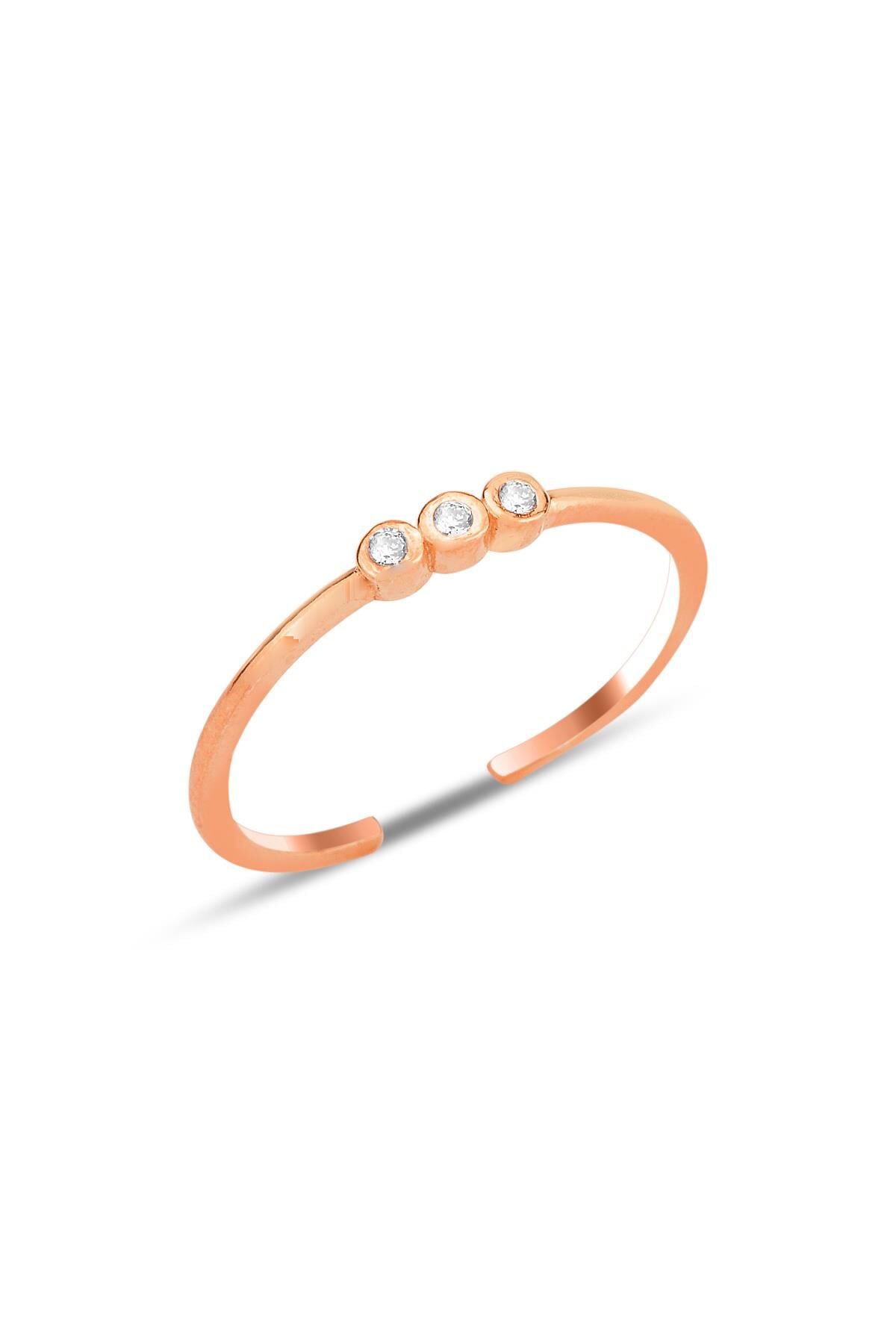 Gümüş rose zirkon taşlı alttan ayarlanabilir tria yüzük SGTL12235ROSE