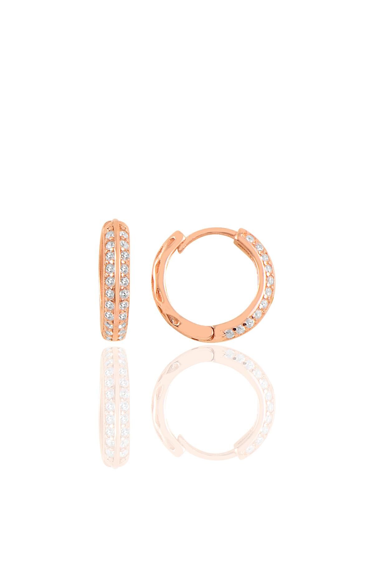 Gümüş rose zirkon taşlı halka küpe SGTL10458ROSE