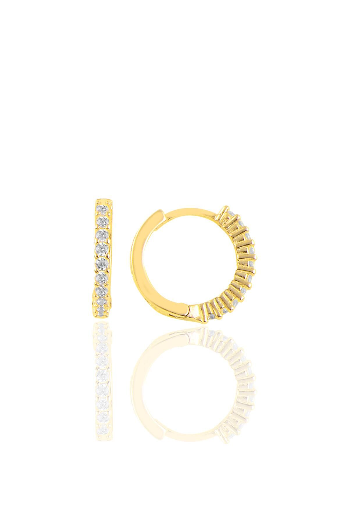 Gümüş altın yaldızlı sıra taşlı halka küpe SGTL10459GOLD