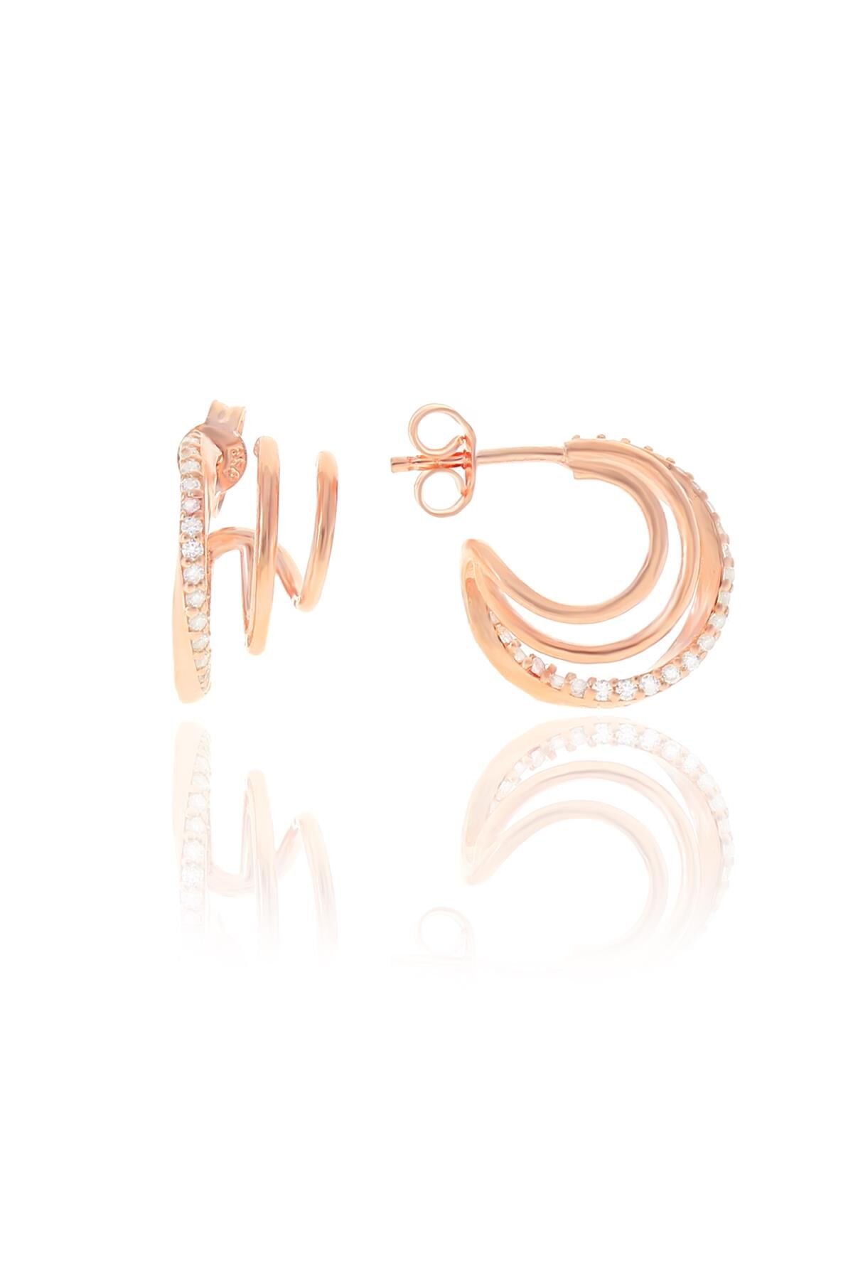 Gümüş rose zirkon taşlı sultan küpe SGTL10572ROSE