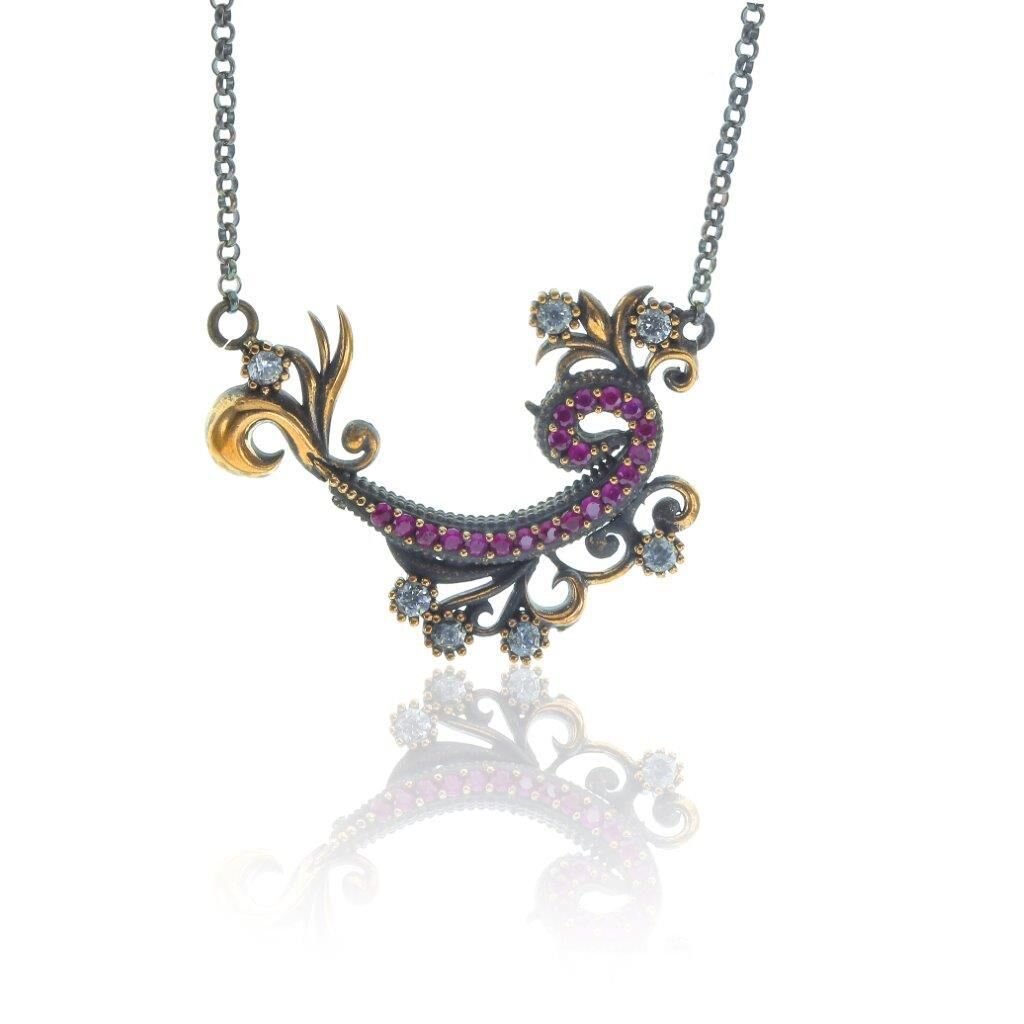 Zirkon ve Kök yakut Taşlı vav Kolye SGTL6835