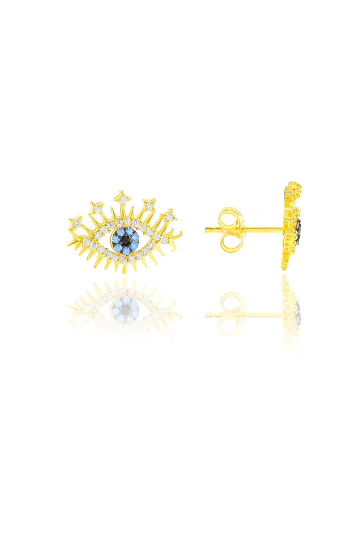 Gümüş altın yaldızlı zirkon taşlı lareyn küpe SGTL10573GOLD