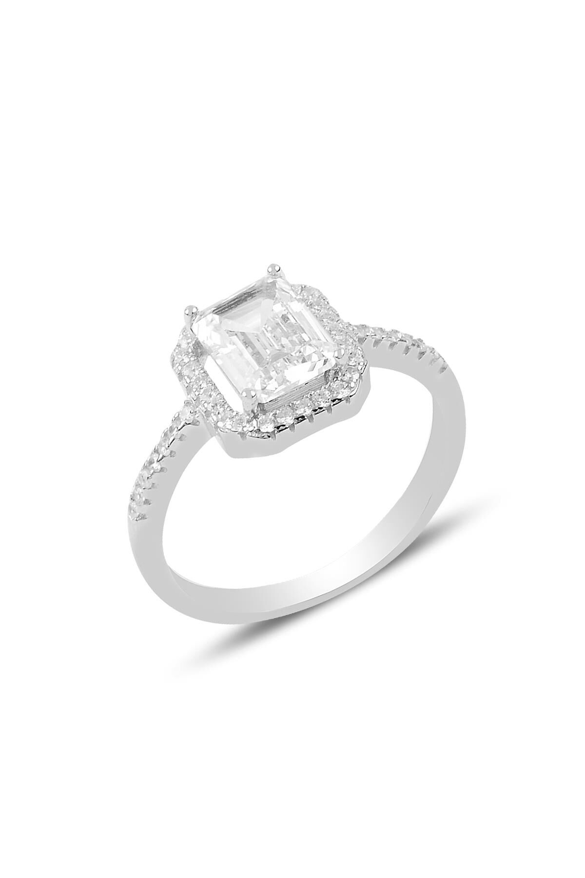 Gümüş pırlanta modeli baget taşlı yüzük SGTL9779