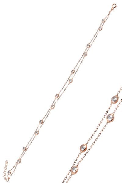 Gümüş rose çift sıralı zirkon taşlı halhal SGTL9826ROSEBEYAZ