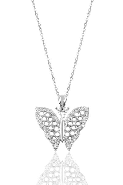 Gümüş zirkon taşlı kelebek kolye SGTL9112