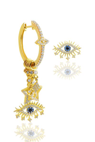 Gümüş altın yaldızlı zirkon taşlı lareyn şans küpesi SGTL10144GOLD