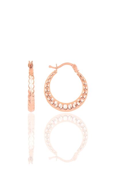 Gümüş çizgili orta boy şarnel küpe Rose