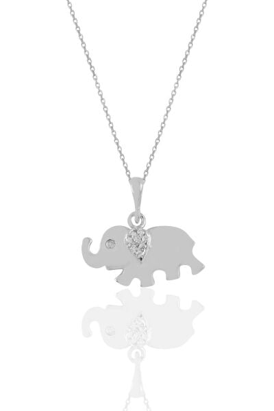 Gümüş rodyumlu zirkon taşlı fil kolye SGTL11193RODAJ