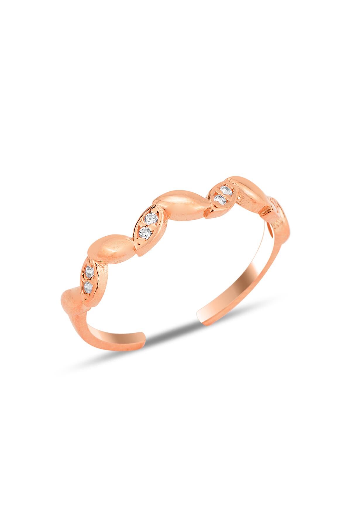 Gümüş rose zirkon taşlı alttan ayarlanabilir sarmaşık yüzük SGTL12234ROSE