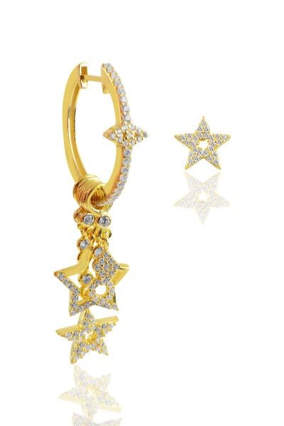 Gümüş altın yaldızlı zirkon taşlı lotus  şans küpesi SGTL10260GOLD