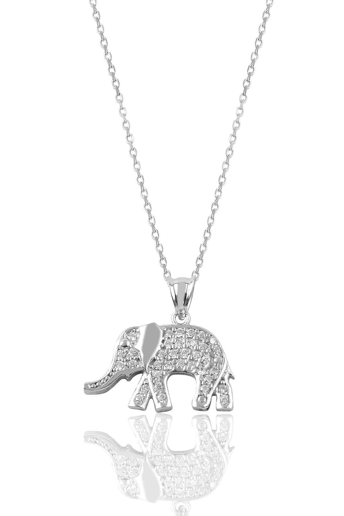 Gümüş zirkon taşlı fil kolye SGTL9114