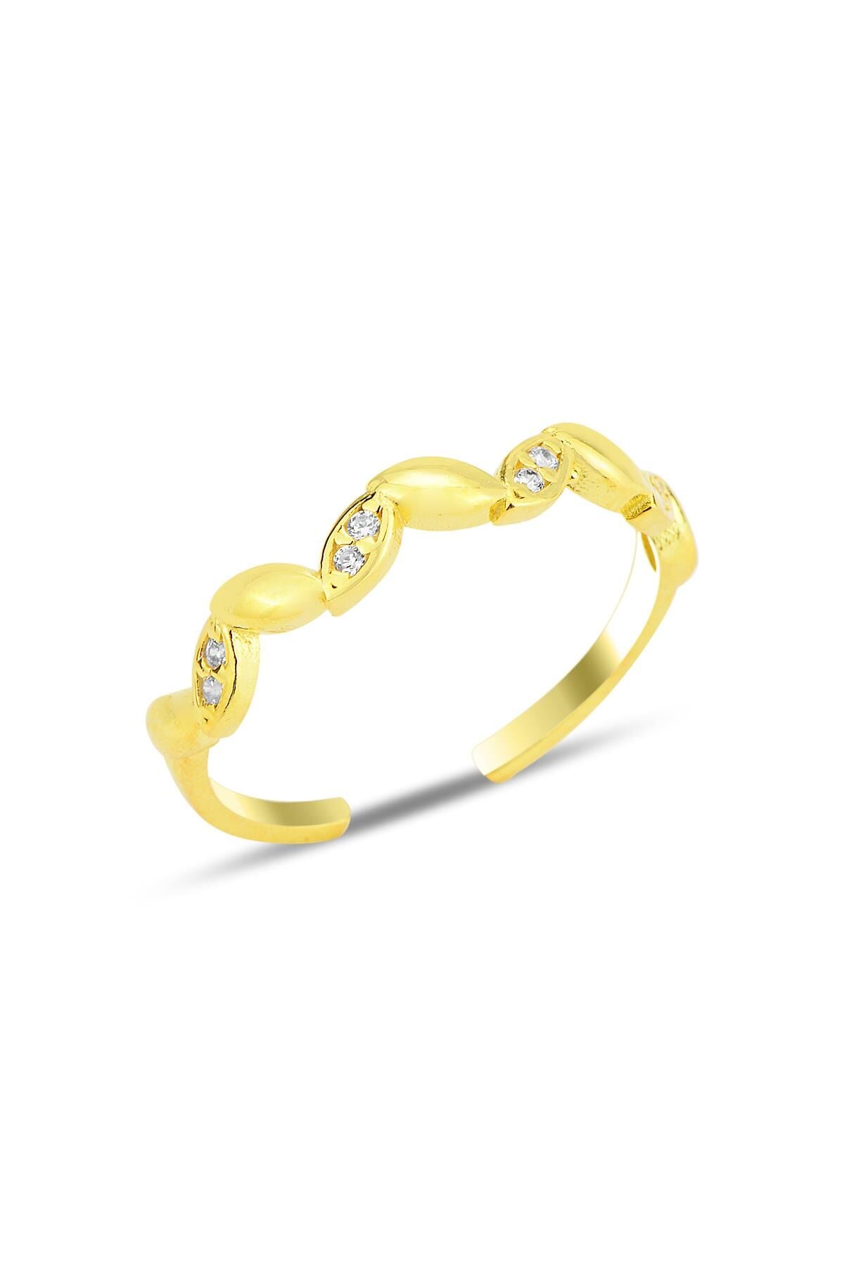 Gümüş altın yaldızlı zirkon taşlı alttan ayarlanabilir sarmaşık yüzük SGTL12234GOLD